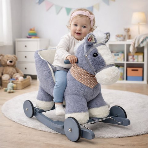 Koń Na Biegunach Jeżdzik 2w1 Bujak Osiołek Dla Malucha Szary LEAN Toys