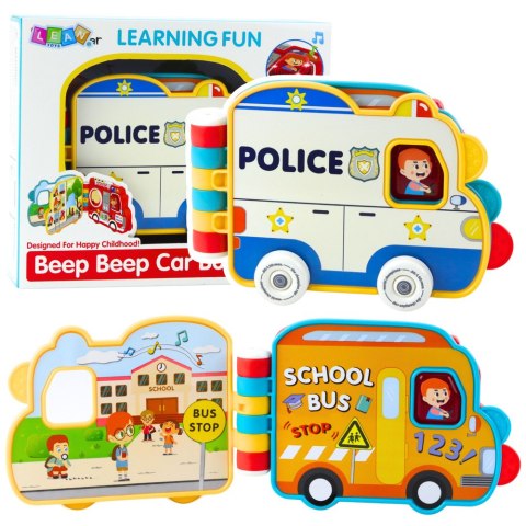 Książeczka Edukacyjna Interaktywna Pojazdy Światła Dźwięki Ruchome Elementy LEAN Toys