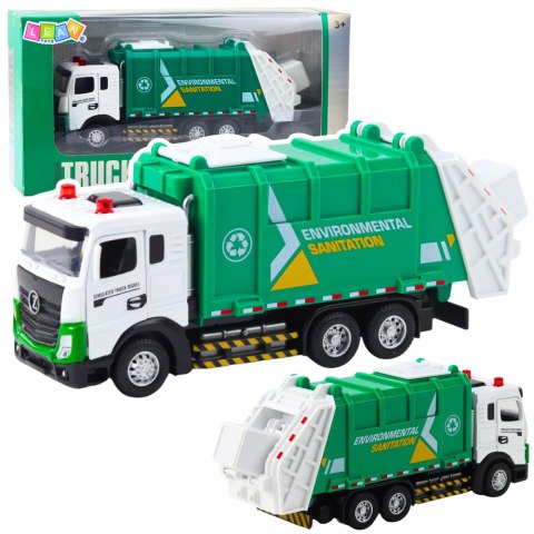 Śmieciarka Dla Dzieci Metalowa Kabina Kosz Światła Dźwięki Zielona LEAN Toys
