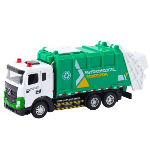 Śmieciarka Dla Dzieci Metalowa Kabina Kosz Światła Dźwięki Zielona LEAN Toys