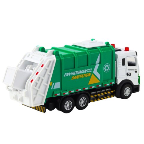 Śmieciarka Dla Dzieci Metalowa Kabina Kosz Światła Dźwięki Zielona LEAN Toys