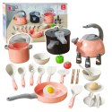 Zestaw Kuchenny Garnki Akcesoria Do Gotowania Jedzenie Różowe 32 el. LEAN Toys