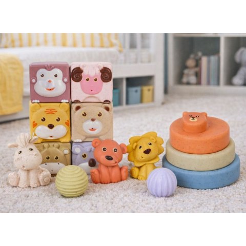 Zestaw Miękkie Klocki Sensoryczne Edukacyjne EKO Guma Zwierzęta 18 el. LEAN Toys