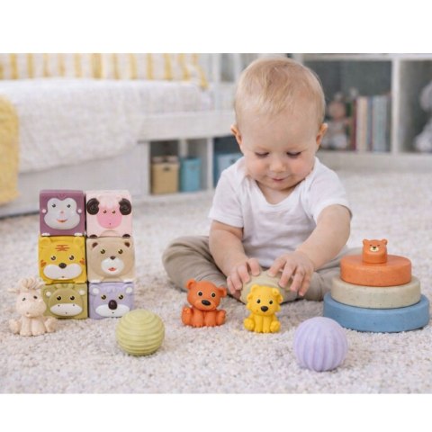 Zestaw Miękkie Klocki Sensoryczne Edukacyjne EKO Guma Zwierzęta 18 el. LEAN Toys