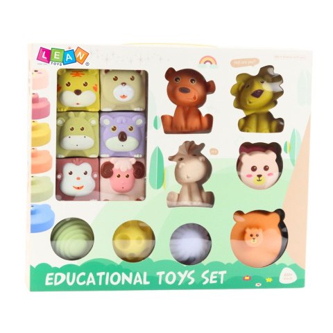 Zestaw Miękkie Klocki Sensoryczne Edukacyjne EKO Guma Zwierzęta 18 el. LEAN Toys