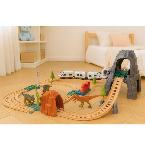 Zestaw Pociąg Kolejka Elektryczna Park Dinozaurów Światła Dźwięki 76 cm LEAN Toys