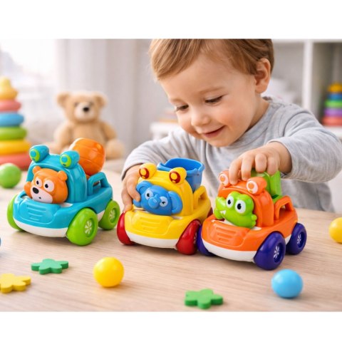 Zestaw Pojazdy Budowlane Ze Zwierzętami Dla Malucha Kolorowe 3 szt. LEAN Toys