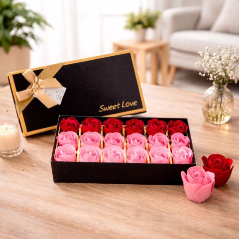 Flower Box Wieczne Pachnące Róże Kwiaty w Pudełku Różowe Czerwone 18 szt. LEAN