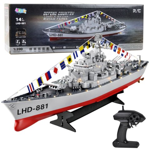 Okręt Wojenny Militarny Zdalnie Sterowany RC Oświetlenie LED 1:390 LEAN Toys