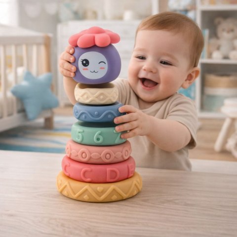 Wieża z Miękkich Klocków Piramida Sensoryczna Kolorowa 8 el. LEAN Toys