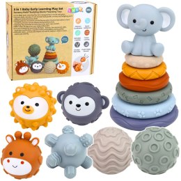 Zestaw Klocki Sensoryczne Gumowe Dla Niemowląt 3w1 Piłeczki Wieża LEAN Toys