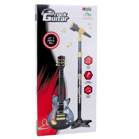 Zestaw Muzyczny Dla Dzieci Gitara Statyw Z Mikrofonem Czarny LEAN Toys
