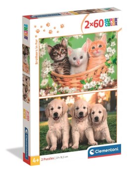 Puzzle 2x60 Super Color BRACIA W FUTRACH PIESKI I KOTKI Clementoni 24820 Clementoni