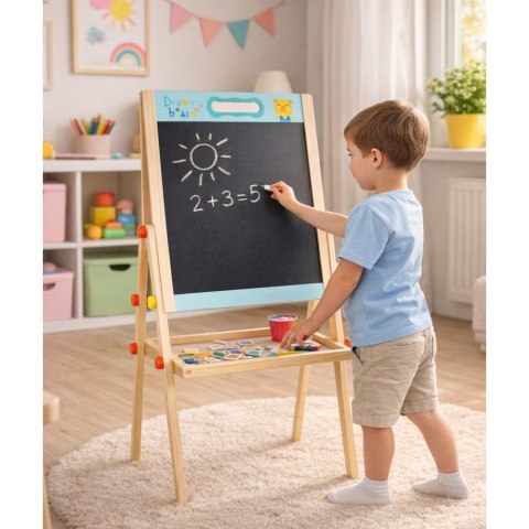 Dwustronna Tablica Drewniana Suchościeralna Kredowa Niebieska LEAN Toys