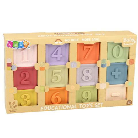 Zestaw Gumowe Klocki Edukacyjne Sensoryczne Cyfry i Faktury 12 el. LEAN Toys