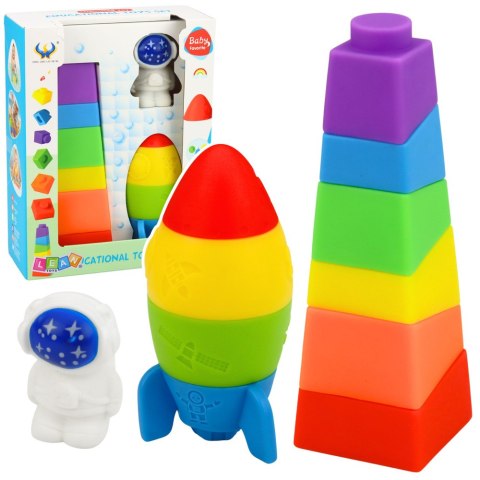 Zestaw Klocki Gumowe Wieża Rakieta Kosmonauta Kolorowe 11 el. LEAN Toys