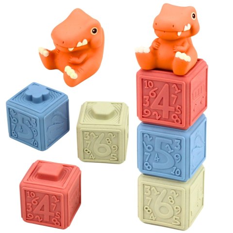 Zestaw Miękkie Klocki Sensoryczne Edukacyjne Gumowe Dinozaury 14 el. LEAN Toys