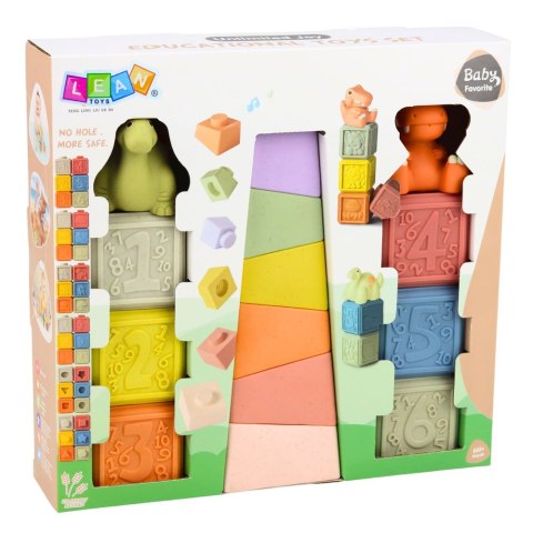 Zestaw Miękkie Klocki Sensoryczne Edukacyjne Gumowe Dinozaury 14 el. LEAN Toys