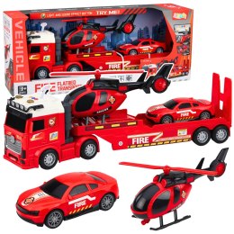 Zestaw Strażacki Ratunkowy Ciężarówka Laweta Auto Helikopter Światła Dźwięk LEAN Toys