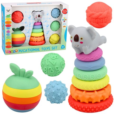 Zestaw Zabawki Sensoryczne Dla Malucha Piramidka Piłki Gumowe 16 el. LEAN Toys