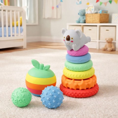 Zestaw Zabawki Sensoryczne Dla Malucha Piramidka Piłki Gumowe 16 el. LEAN Toys