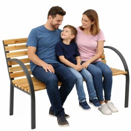 Ławka Ogrodowa Drewniana Metalowa Ławeczka Parkowa z oparciem LEAN