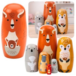 Zestaw Drewniane Lalki Matrioszki Układanka Zwierzęta Leśne 6 szt. LEAN Toys