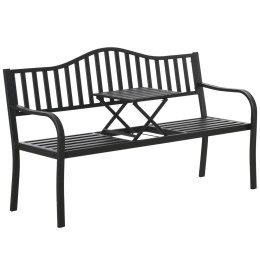 Ławka Ogrodowa Taras Ogród Park Metalowa Oparcie Stolik Czarna 150 cm LEAN