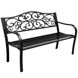 Ławka Ogrodowa Taras Ogród Park Metalowa Oparcie Zdobiona Czarna 127 cm LEAN