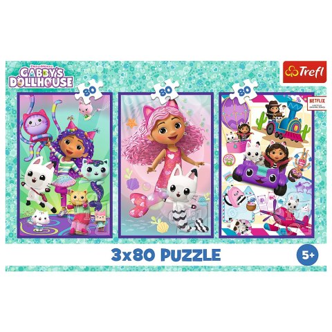 Puzzle - 3x80 - Kolorowe dni Gabby - Koci Domek Gabi - Trefl 34882 Trefl Puzzle