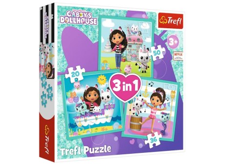 Puzzle - 3w1 (20, 36, 50) - Aktywności Gabbi - Koci Domek Gabi - Trefl 34871 Trefl Puzzle
