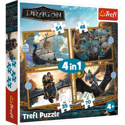 Puzzle - 4w1 (35, 48, 54, 70) - Jak wytresować smoka - Smocze dni - Trefl 34678 Trefl Puzzle
