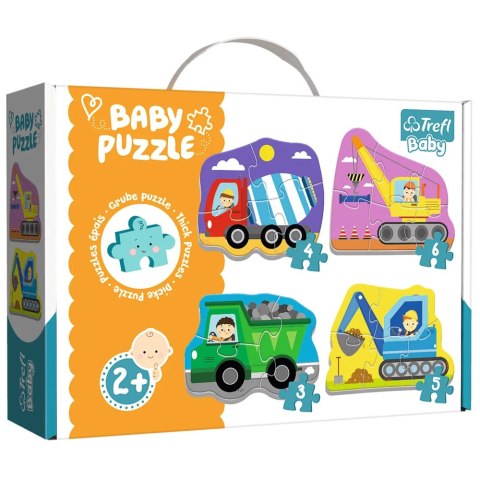 Puzzle - Baby Classic - Pojazdy na budowie - Betoniarka Wywrotka Koparka Dźwig - Trefl 36072 Trefl Puzzle