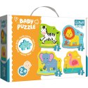 Puzzle - Baby Classic - Zwierzątka na safari - Zebra Lew Słoń Flaming - Trefl 36073 Trefl Puzzle