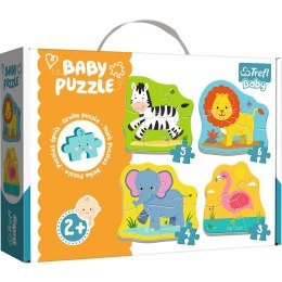 Puzzle - Baby Classic - Zwierzątka na safari - Zebra Lew Słoń Flaming - Trefl 36073 Trefl Puzzle