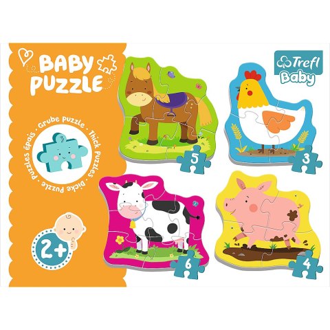 Puzzle - Baby Classic - Zwierzęta na wsi - Konik Kurka Świnka Krówka - Trefl 36070 Trefl Puzzle