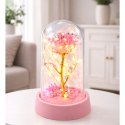Wieczna Róża Kryształowa w Kopule z Oświetleniem LED Różowa 14x8cm LEAN