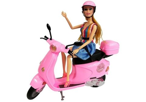 Zestaw Lalka Ze Skuterem Kask Długie Włosy Różowy LEAN Toys