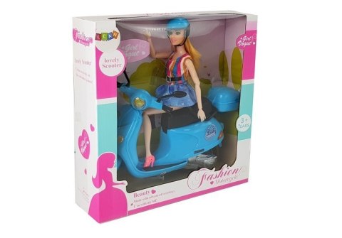 Zestaw Lalka Ze Skuterem Kask Długie Włosy Różowy LEAN Toys
