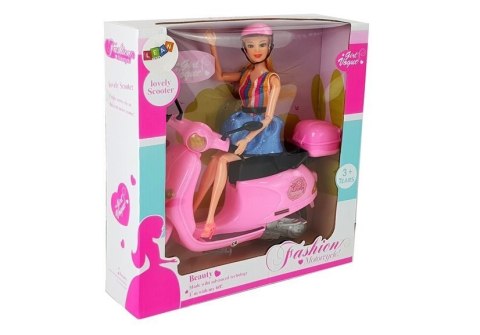 Zestaw Lalka Ze Skuterem Kask Długie Włosy Różowy LEAN Toys