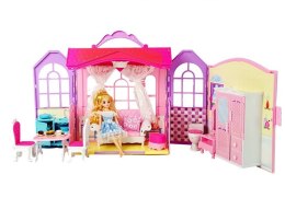 Rozkładany Domek dla Lalek Lalka Blondynka z Akcesoriami Kuchnia Toaleta Sypialnia w Walizce LEAN Toys