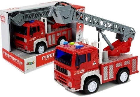 Wóz Strażacki z Naciągiem, Drabiną, Czerwony 1:20 z Dźwiękiem LEAN Toys