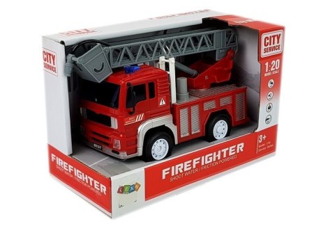 Wóz Strażacki z Naciągiem, Drabiną, Czerwony 1:20 z Dźwiękiem LEAN Toys
